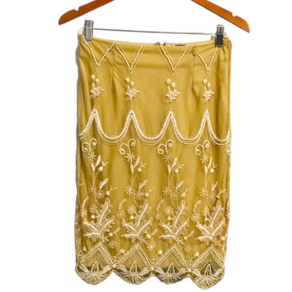ARIO Beautiful Embellished Skirt Scallop Feathery Trim Sz XS